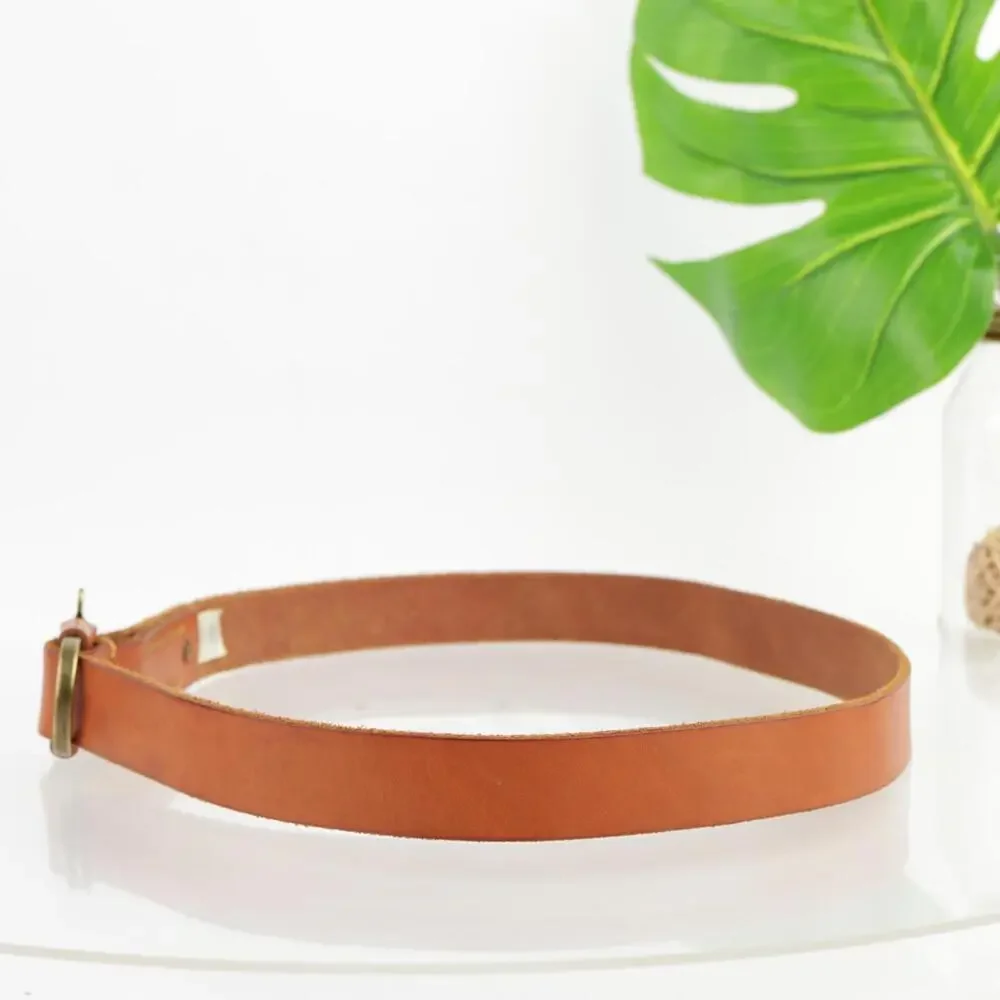 Lands End Womens Belt Size 34 Medium Tan Leather Vintage Snap Prong‎ Buckle Boho
